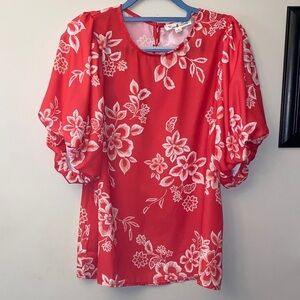 Vine & Love Red Floral Puff Sleeve top